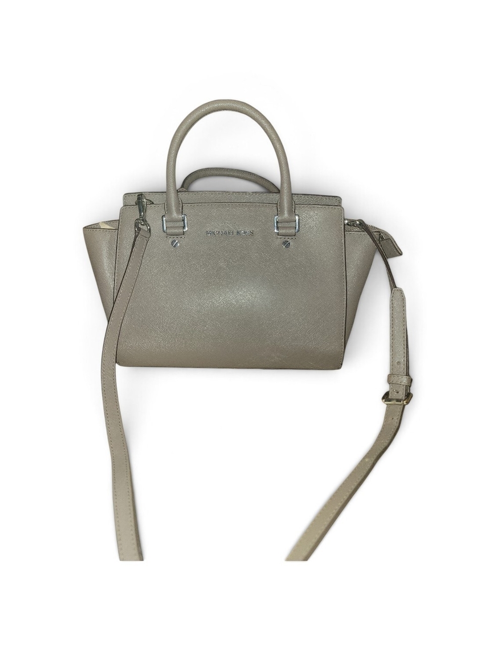 Michael Kors Gray-Taupe Saffiano Leather Satchel with Crossbody Strap